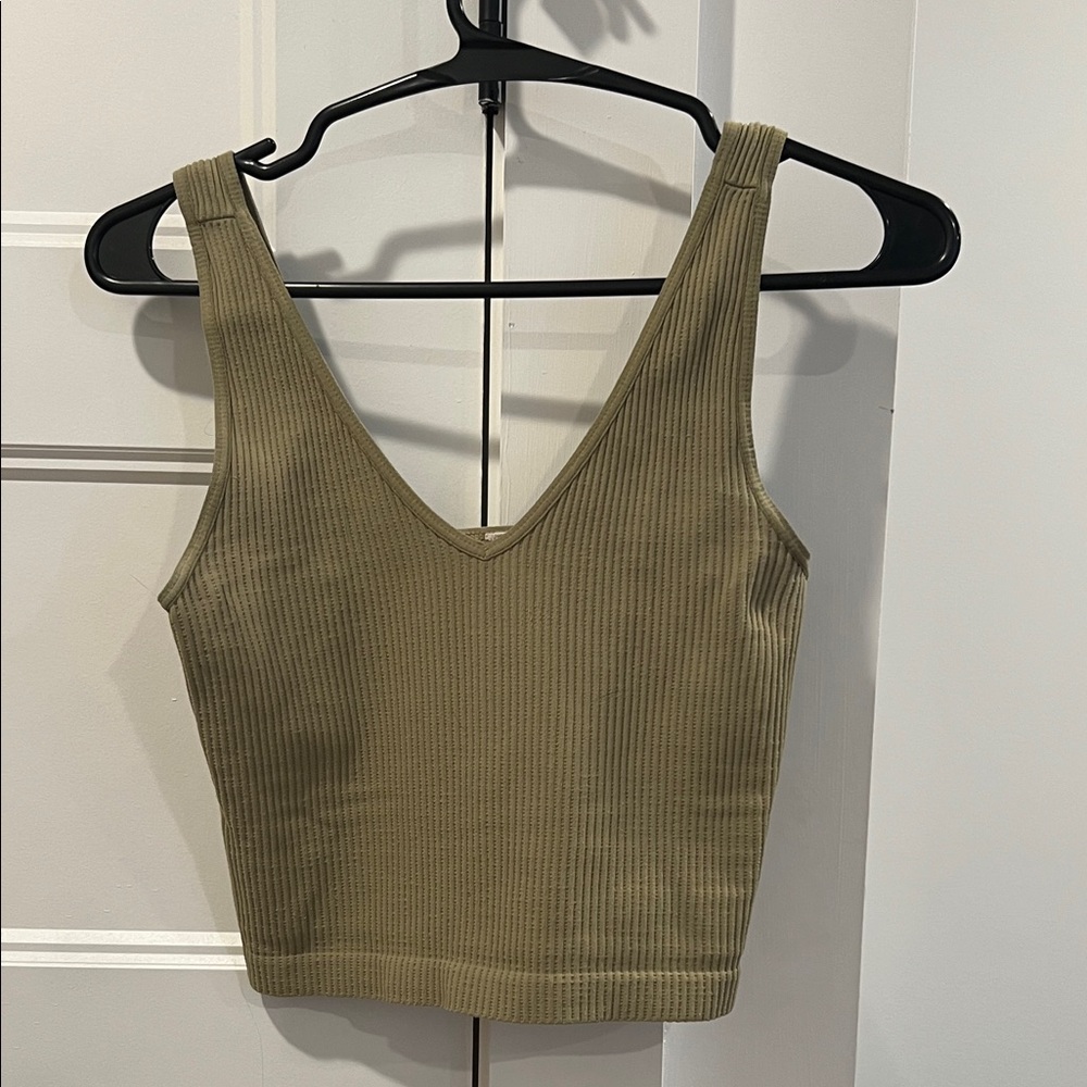 Nikibiki Khaki Ribbed V-Neck Tank Top